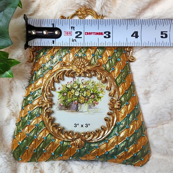 Vintage Gold Metal & Blue Rhinestone Purse Shaped 3" × 3" Photo Frame - Picture 5 of 5